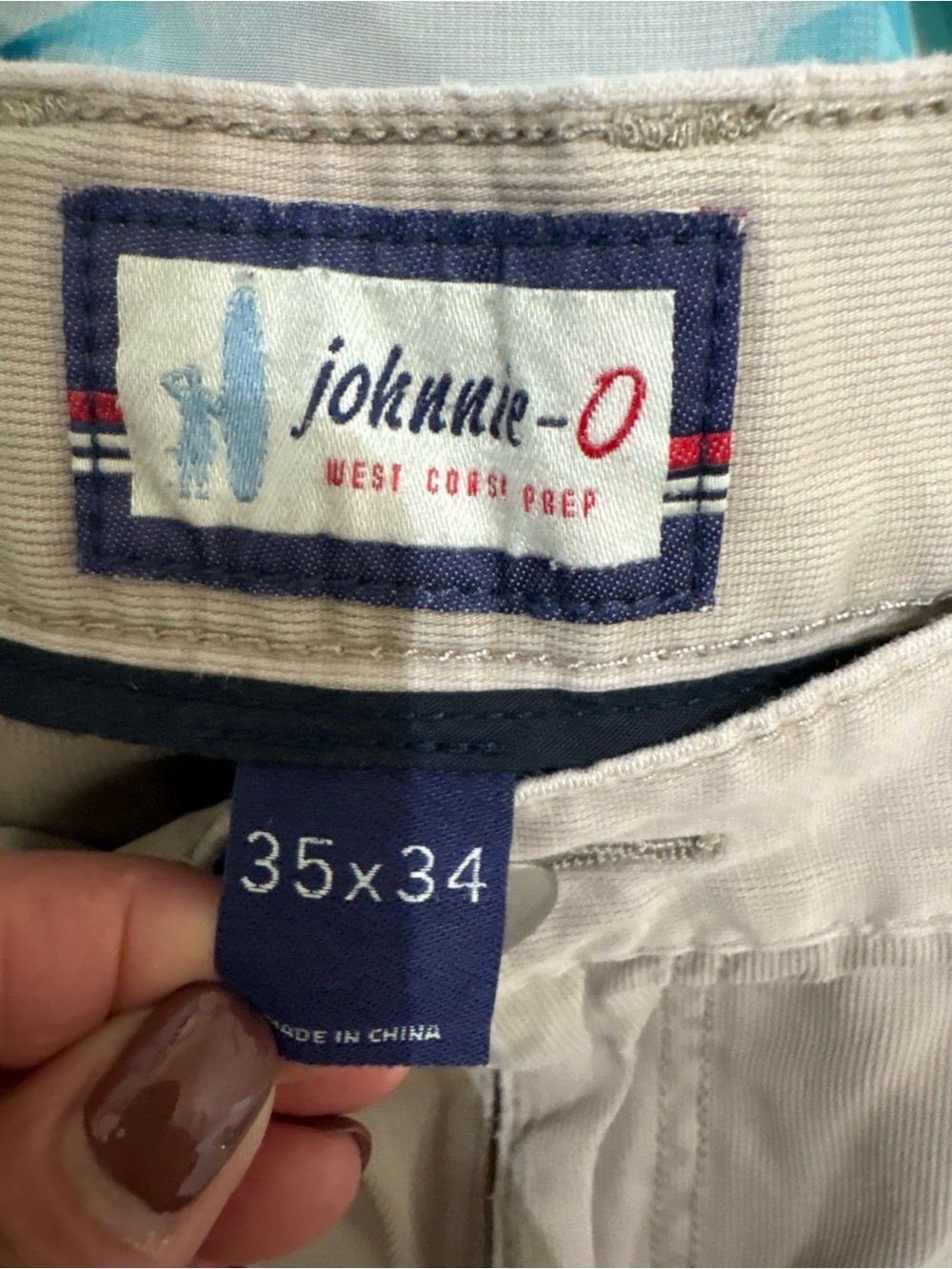 johnnie-O Men's Chinos in Light Beige cords with Navy Accents
